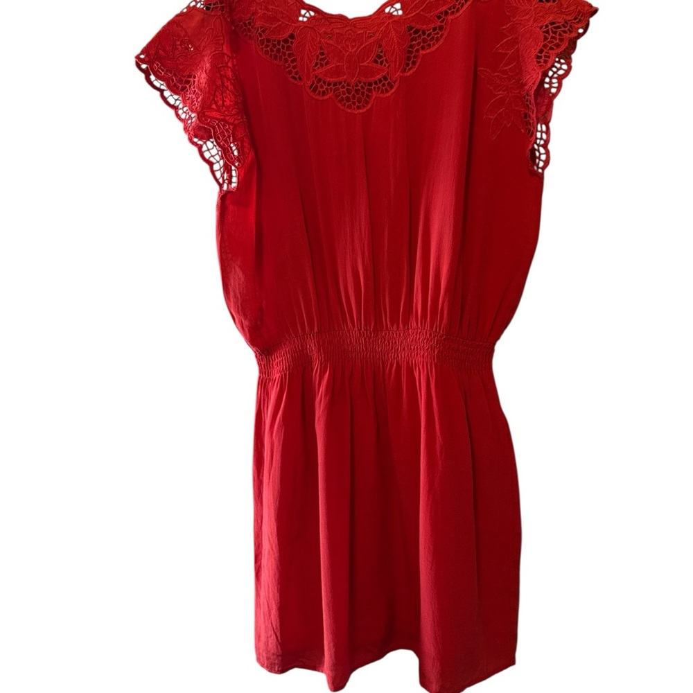 The Line and Dot Dress Red Lace Womens Sz Small Cap Sleeve Mini Gathered Waist